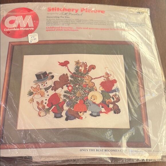 Vintage Columbia Minerva Crewl Kit "Decorating the Tree" Christmas Picture - Picture 1 of 5